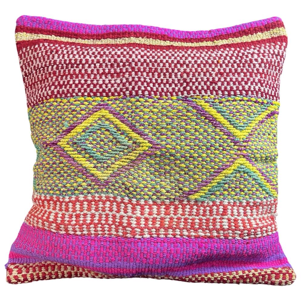 Handmade Peruvian Pillow Cover 17x17, Andean Woven Textile Cushion Case, Pink